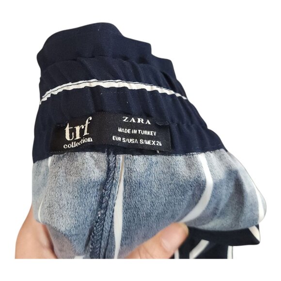 Zara Striped High Rise Tapered Leg Cropped Pants in Navy Blue & White Women's S - Picture 8 of 8